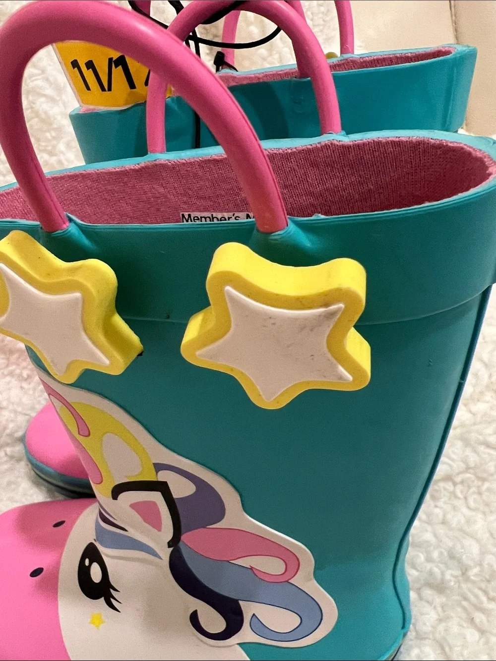 Girls Waterproof Unicorn Rain Boots - Teal & Pink